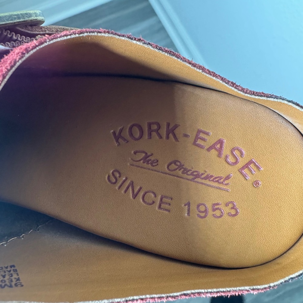 Kork-Ease Burgundy Suede Leather Buckle Mules Clogs Womens 9M Block‎ Heel - Picture 5 of 8